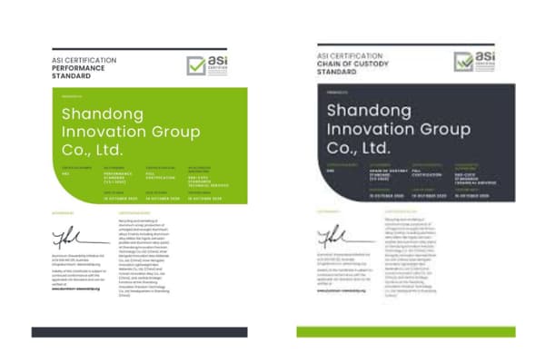 ASI certifies Shandong Innovation Group Co., Ltd. against Performance Standard V3.1 and Chain of Custody V2