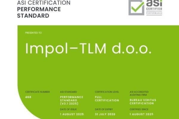 ASI certifies Impol – TLM d.o.o. against Performance Standard V3.1