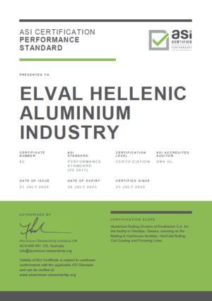 Elval receives ASI Performance Standard Certification