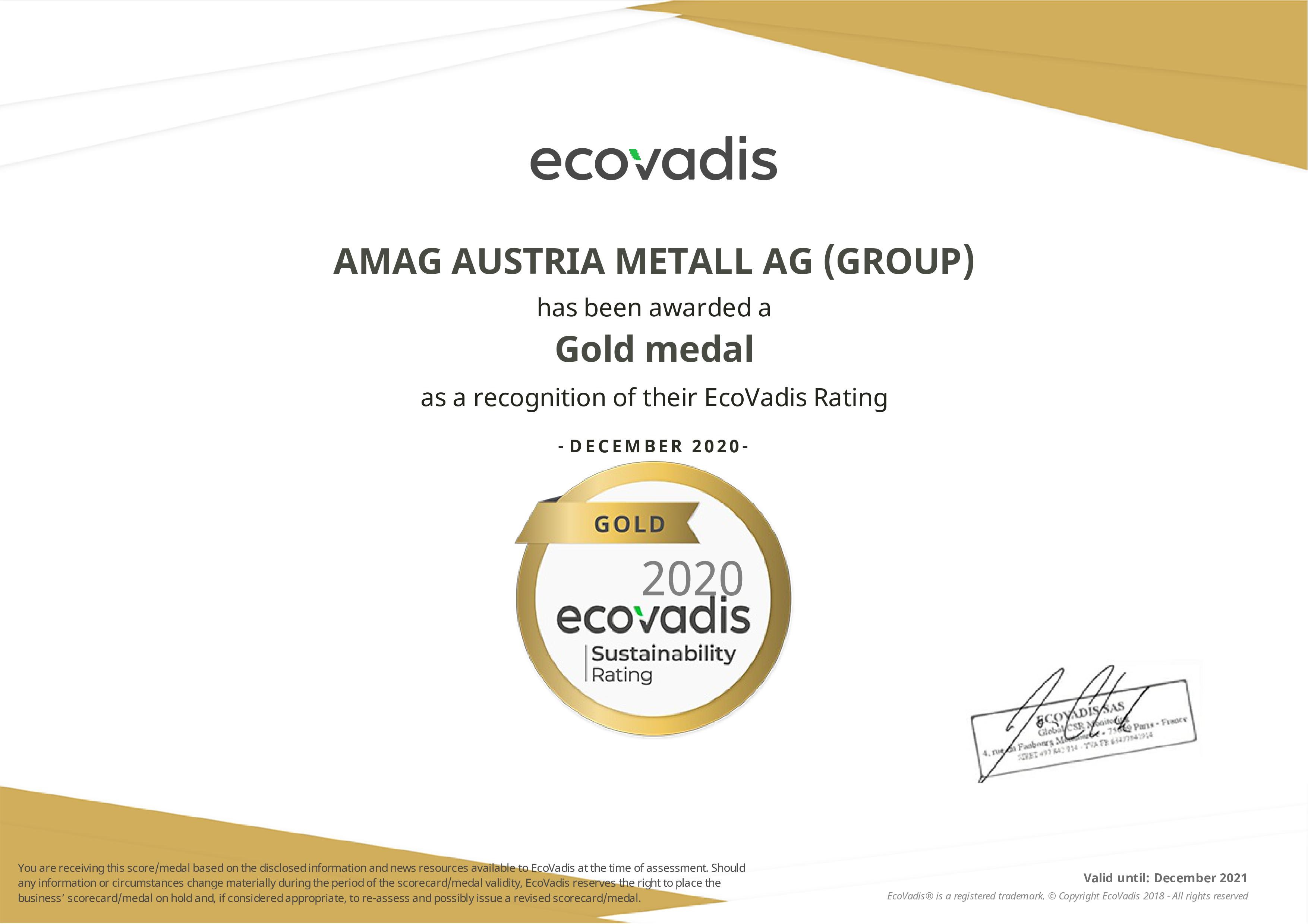 AMAG receives “Gold Star” certification