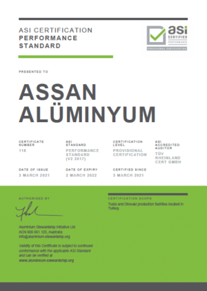 ASI certifies Assan Alüminyum’s flat-rolled production facilities against Provisional Performance Standard Certification