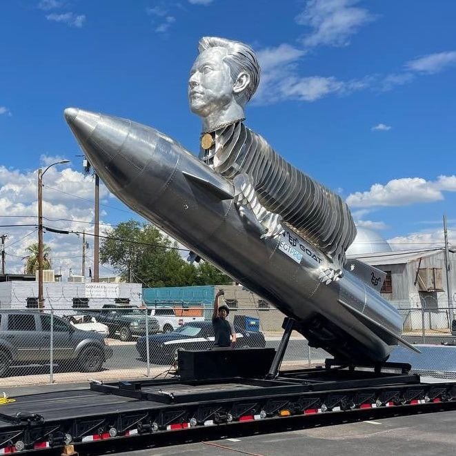 Elon Goat, a 30-foot tall aluminium statue built by his fans in Canada