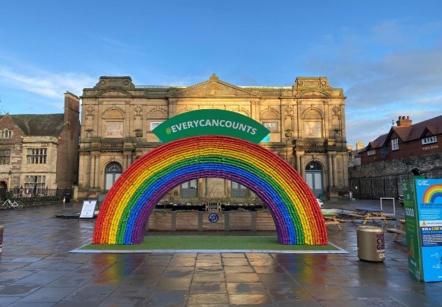 Every Can Counts celebrates Global Recycling Day by mounting aluminium can rainbow in York, England , Alcircle News