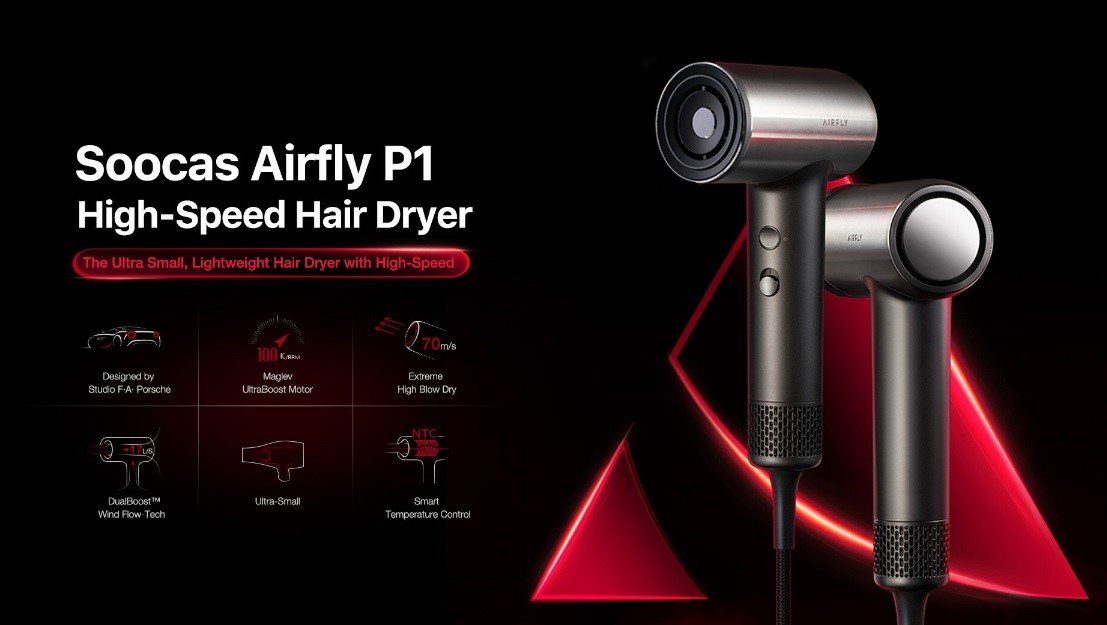 Studio F.A. Porsche designs Soocas Airfly P1 Hair Dryer with aluminium alloy frame , Alcircle News