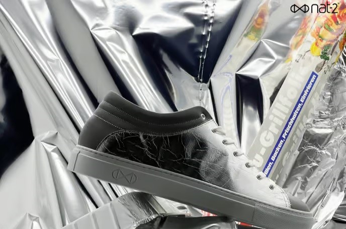 Recycled aluminium foil, a key element for nat-2's latest range of vegan sneakers