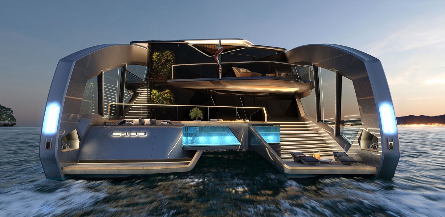 ‘This Is It’ from the Tecnomar features an aluminium hull and 600 square metres of glass windows
