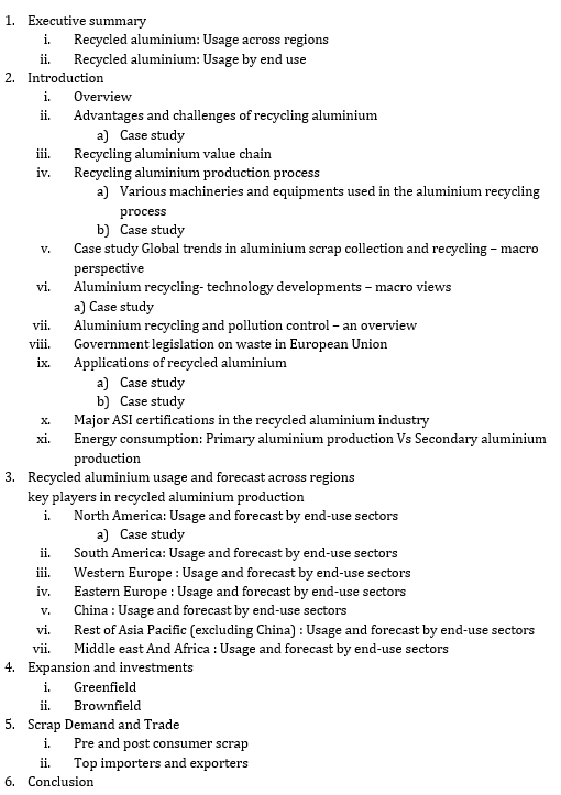 World recycled aluminium report TOC