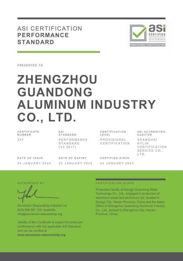 ASI grants Provisional Performance Standard Certification to Zhengzhou