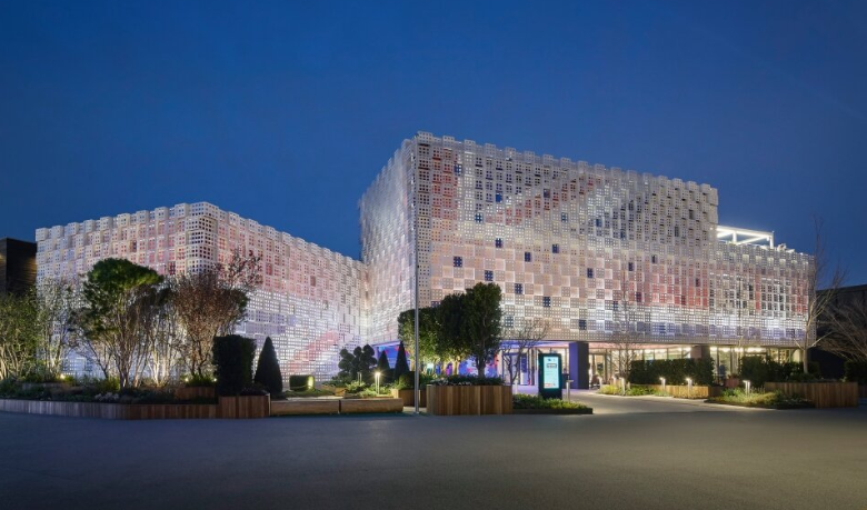 UK Pavilion dazzles in Osaka with perforated aluminium panels & glow-in-the-dark feature