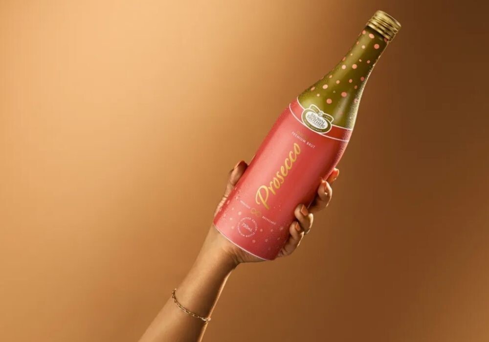 Prosecco sparkling wine in aluminium bottle
