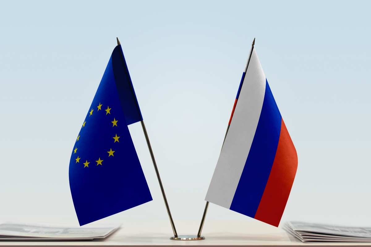 EU and Russia Flags