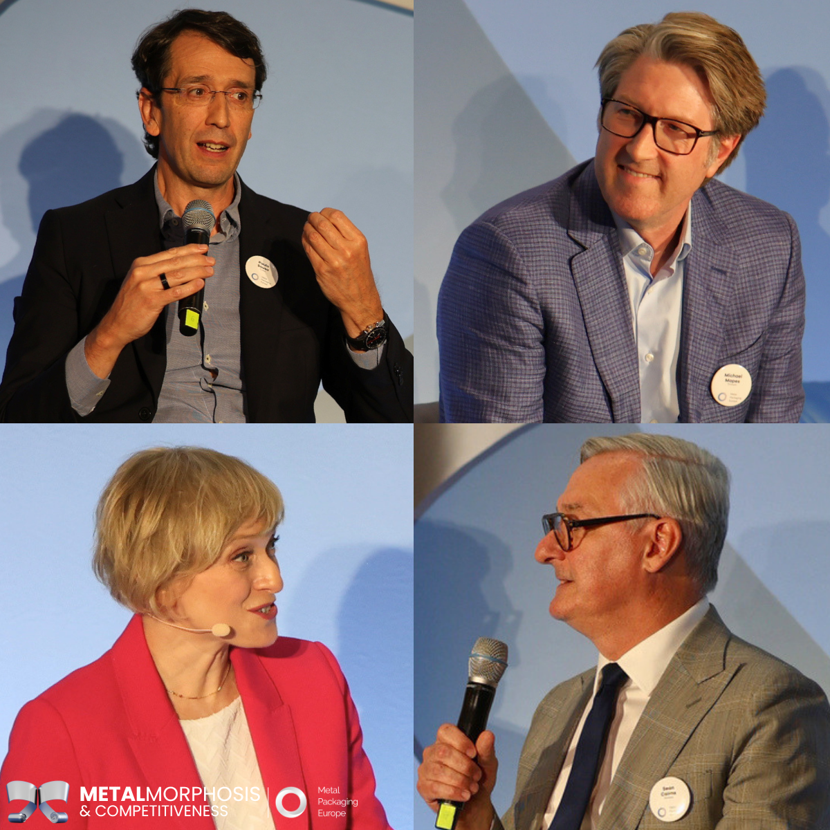 From left to right: Paulo Sousa, CEO of Colep Packaging and president of MPE, Michael Mapes, CEO of Trivium Packaging, moderator Marianna Evenstein, and Seàn Cairns, president of Sonoco Consumer Packaging EMEA & APAC.