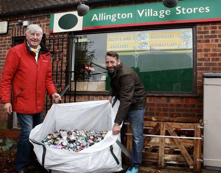 John Nowell collecting used aluminium cans for making hospital helipads